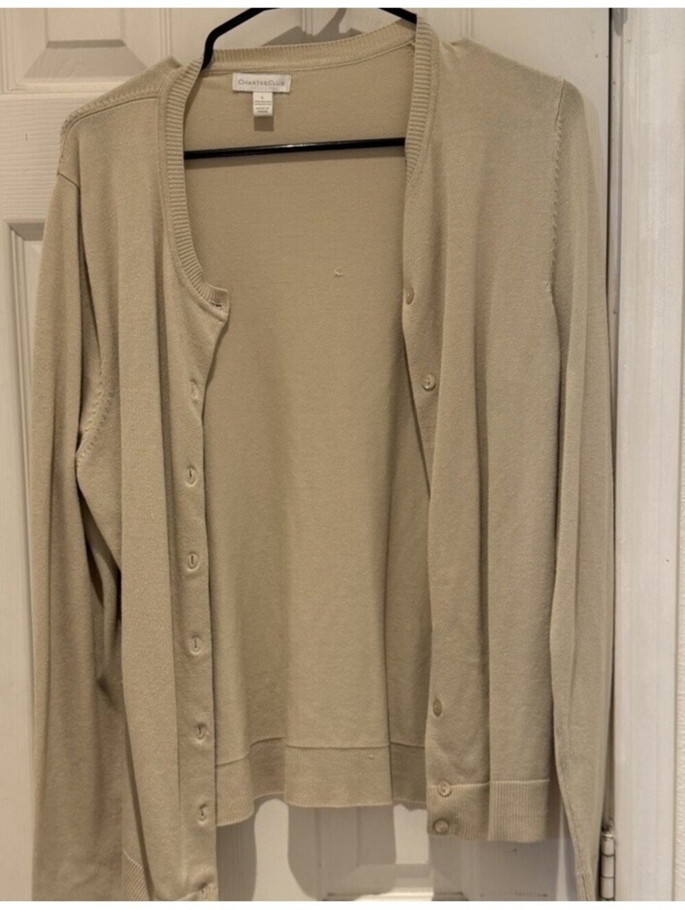 Womens Charter Club Tan Button Down Cardigan Sweater Size L